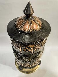 Table Prayer Wheel Big Size With Mantra Inside, [brown Color], Carved Mantra