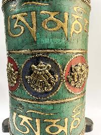 Table Prayer Wheel Big Size Mantra Inside, [sikku] And Stone Setting, Ashtamangala