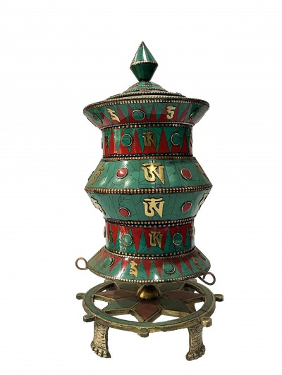 Table Prayer Wheel Big Size With Double Dorje, [stone Setting]