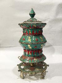 Table Prayer Wheel Big Size With Double Dorje, [stone Setting]