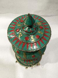 Table Prayer Wheel Big Size With Double Dorje, [stone Setting]