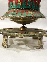 Table Prayer Wheel Big Size With Double Dorje, [stone Setting]