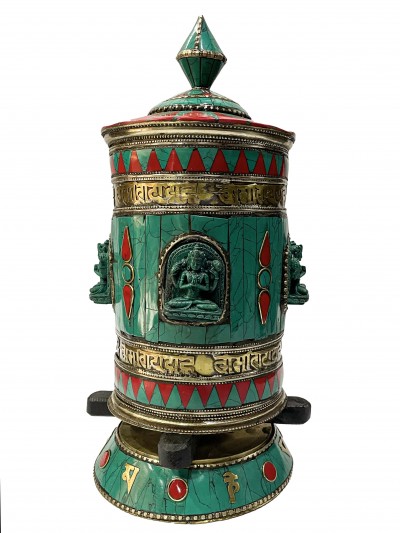 Table Prayer Wheel Big Size, [stone Setting], With Various Deites