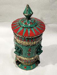 Table Prayer Wheel Big Size, [stone Setting], With Various Deites