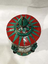 Table Prayer Wheel Big Size, [stone Setting], With Various Deites