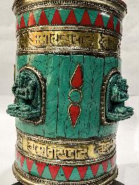 Table Prayer Wheel Big Size, [stone Setting], With Various Deites