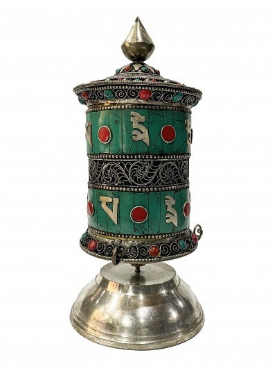 Table Prayer Wheel Medium Size With Mantra Inside, [stone Setting]