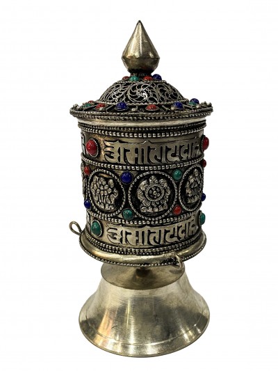Table Prayer Wheel Medium Size With Mantra Inside, [stone Setting]