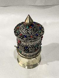 Table Prayer Wheel Medium Size With Mantra Inside, [stone Setting]