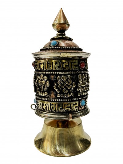 Table Prayer Wheel Medium Size With Mantra Inside, [stone Setting]
