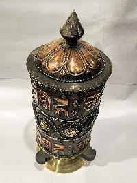 Table Prayer Wheel Big Size, With Mantra Inside, [oxidized With Embossed Mantra]