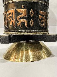 Table Prayer Wheel Big Size, With Mantra Inside, [oxidized With Embossed Mantra]