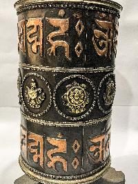 Table Prayer Wheel Big Size, With Mantra Inside, [oxidized With Embossed Mantra]