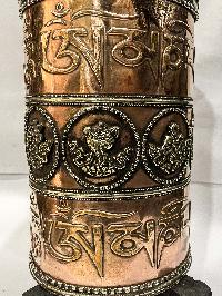 Table Prayer Wheel Big Size With Mantra Inside, [oxidized With Embossed Mantra]