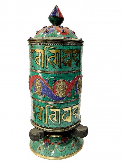 Table Prayer Wheel Big Size With Mantra Inside, [stone Setting]