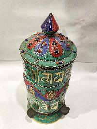 Table Prayer Wheel Big Size With Mantra Inside, [stone Setting]