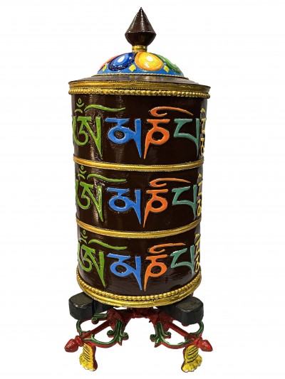 Table Prayer Wheel Big Size With Double Dorje, With Mantra Inside, [traditional Color]