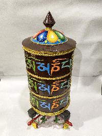 Table Prayer Wheel Big Size With Double Dorje, With Mantra Inside, [traditional Color]