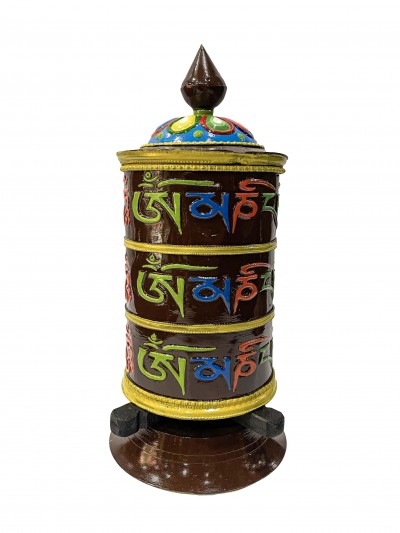 Table Prayer Wheel Big Size, With Mantra Inside, [traditional Color], [oxidized With Embossed Mantra]
