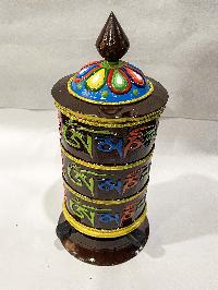 Table Prayer Wheel Big Size, With Mantra Inside, [traditional Color], [oxidized With Embossed Mantra]