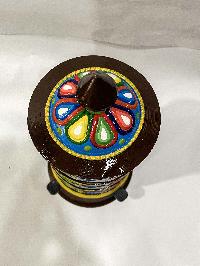 Table Prayer Wheel Big Size, With Mantra Inside, [traditional Color], [oxidized With Embossed Mantra]