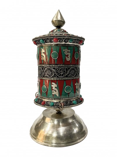 Table Prayer Wheel With Mantra Inside, [stone Setting]