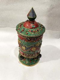 Table Prayer Wheel Big Size, [stone Setting], With Ashtamangala