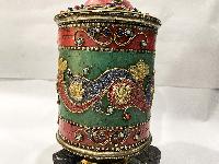 Table Prayer Wheel Big Size, [stone Setting], With Ashtamangala