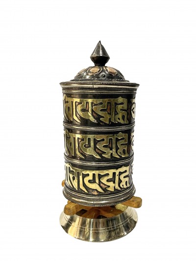 Table Prayer Wheel With Mantra Inside, [oxidized With Embossed Mantra]