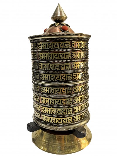 Table Prayer Wheel Big Size With Mantra Inside, [stone Setting], With 8 Rim Of Mantra Embossed