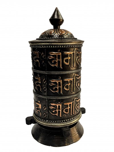 Table Prayer Wheel Big Size With Mantra Inside, [oxidized With Carved Mantra]