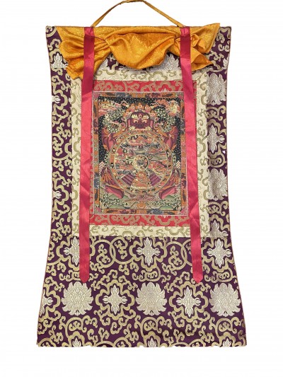 Buddhist Thangka Of Wheel Of Life Thangka, [with Brocade], Lama`s Art
