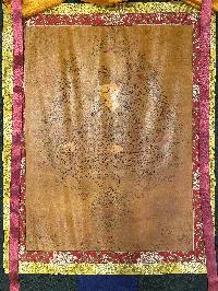 Buddhist Thangka Of Yellow Jambhala Thangka, [with Brocade, And Oil Painting], Lama`s Art
