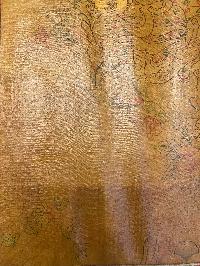 Buddhist Thangka Of Yellow Jambhala Thangka, [with Brocade, And Oil Painting], Lama`s Art