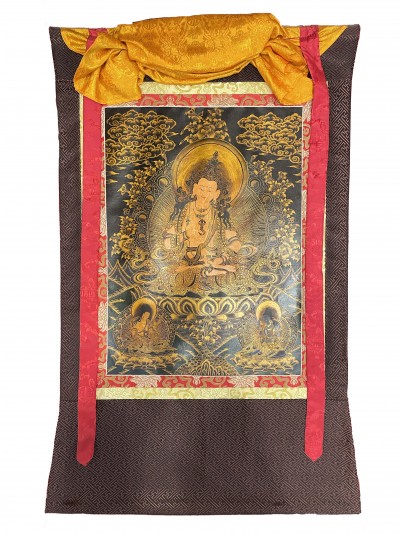 Buddhist Thangka Of Vajrasattva Thangka, [with Brocade], Lama`s Art