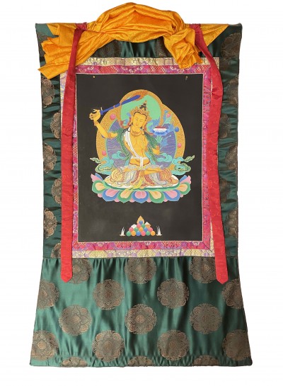 Buddhist Thangka Of Manjushree Thangka, Fine Quality, [with Brocade], Lama`s Art