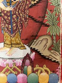 Buddhist Thangka Of Shakyamuni Buddha, In Red Color Thangka, [with Brocade], Lama`s Art