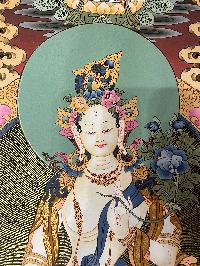 Buddhist Thangka Of White Tara Thangka, [with Brocade], Lama`s Art