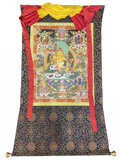Buddhist Thangka Of Jambala Thangka, [with Brocade], Lama`s Art