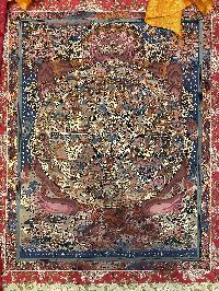 Buddhist Thangka Of Wheel Of Life With Brocade Thangka, Lama`s Art