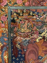 Buddhist Thangka Of Wheel Of Life With Brocade Thangka, Lama`s Art