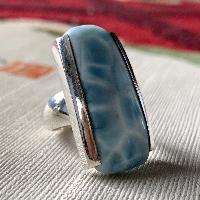 Designer Silver Jewellery With Larimar Side Setting Stone Rings