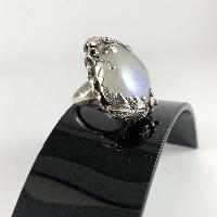 Designer Silver Jewellery With Rainbow Moonstone Leaf Flower Stone Rings