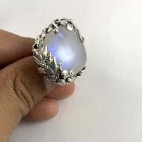 Designer Silver Jewellery With Rainbow Moonstone Leaf Flower Stone Rings