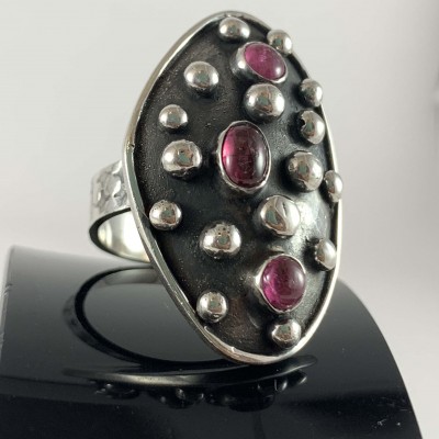 Designer Silver Jewellery With Tourmaline Cabusson Bubble Stone Rings