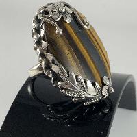 Designer Silver Jewellery With Tiger Eye Leaf And Flower Big Stone Rings