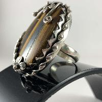 Designer Silver Jewellery With Tiger Eye Leaf And Flower Big Stone Rings