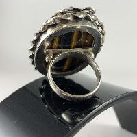 Designer Silver Jewellery With Tiger Eye Leaf And Flower Big Stone Rings