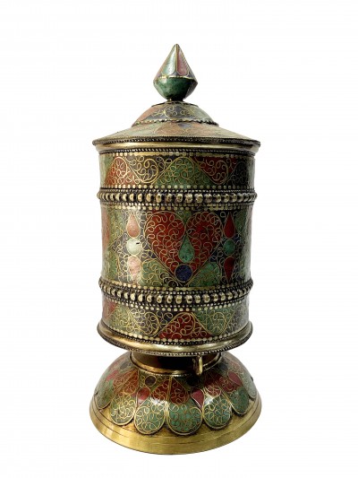 Table Prayer Wheel Big Size With Mantra Inside, [stone Setting]