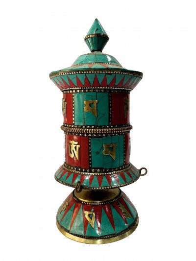 Table Prayer Wheel Big Size With Mantra Inside, [embossed Mantra]